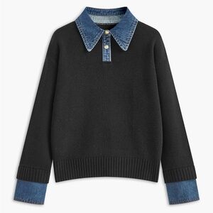 NWT Black Commense Sweater with Denim Collar and Cuffs — Size XL